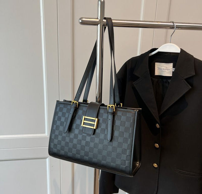Checkered Tote Bag - Black