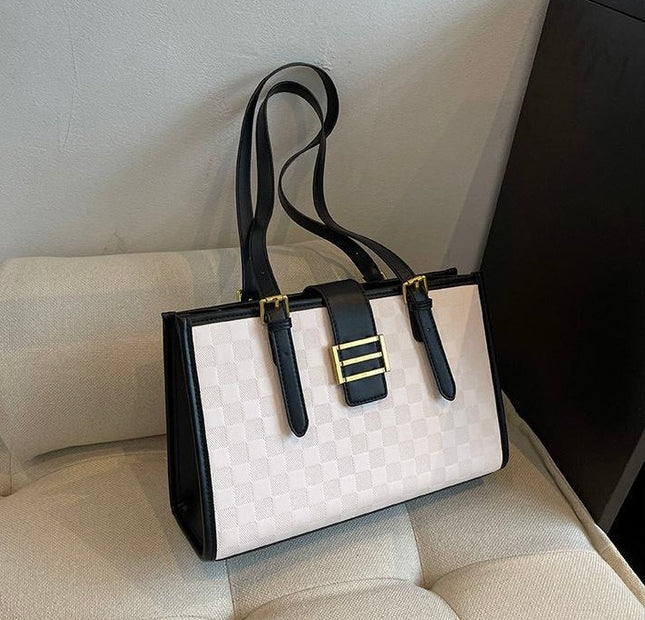 Checkered Tote Bag - White & Black