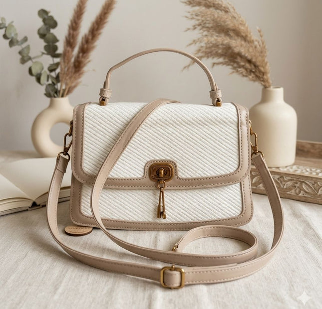 Woven Shore Crossbody - Beige & White