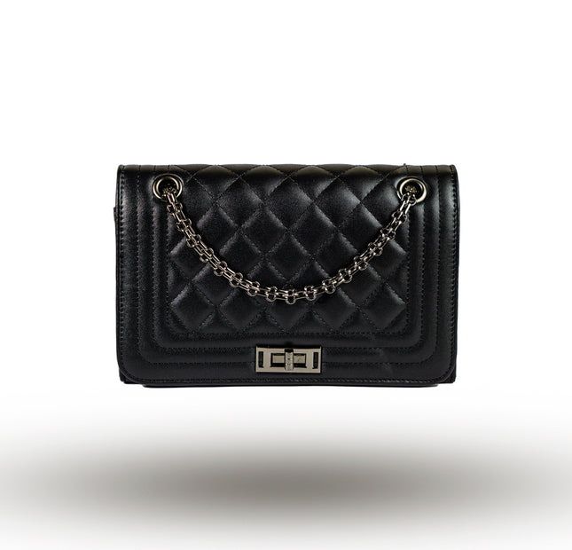 Black Rectangular Flap Bag with Black Chain