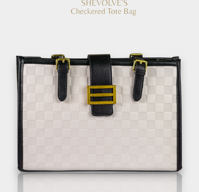 Checkered Tote Bag - White & Black