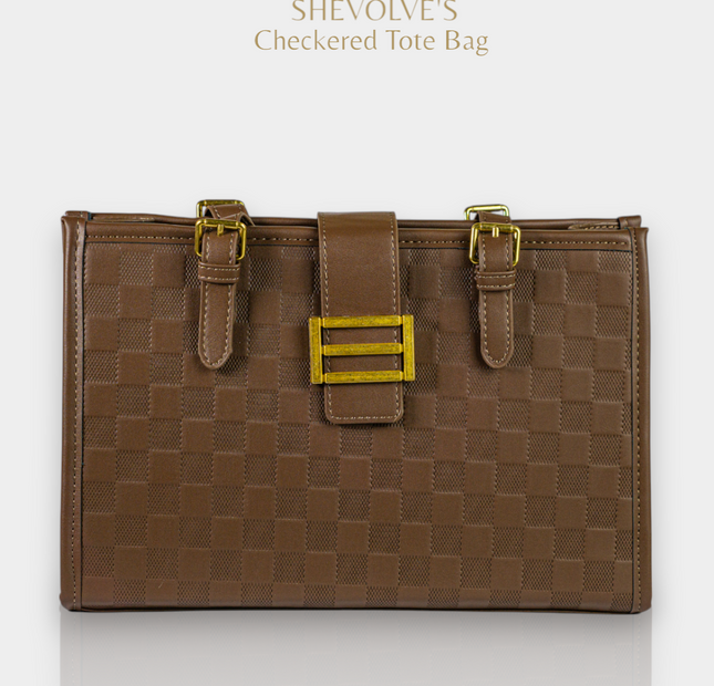 Checkered Tote Bag - Brown